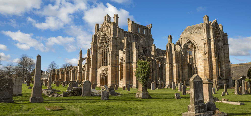 Photograph of Melrose Abbey Ruins in Melrose, Scottish Borders